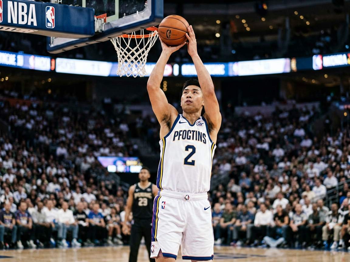 NBA篮球场特写，球员投篮瞬间